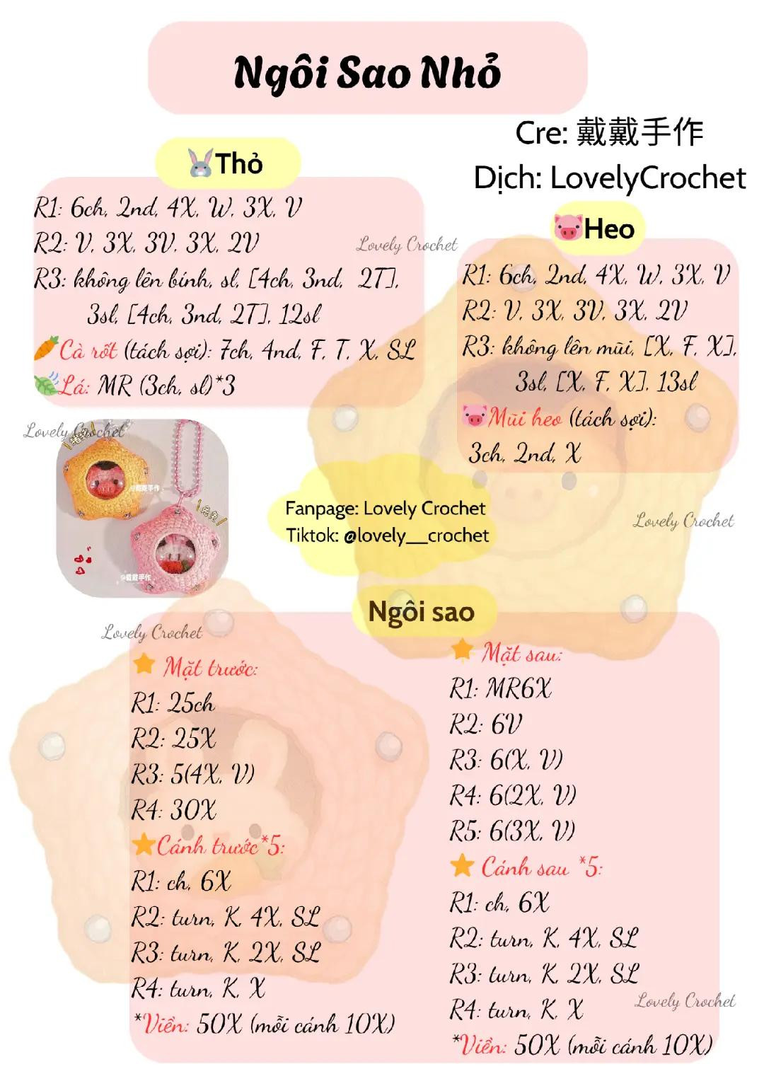 Chart Móc Len Ngôi Sao Nhỏ Với Thú Cưng Bên Trong