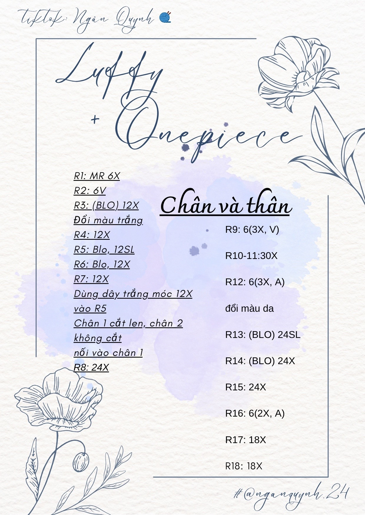 Chart móc len nhân vật hoạt hình với mũ rơm và áo đỏ luffy