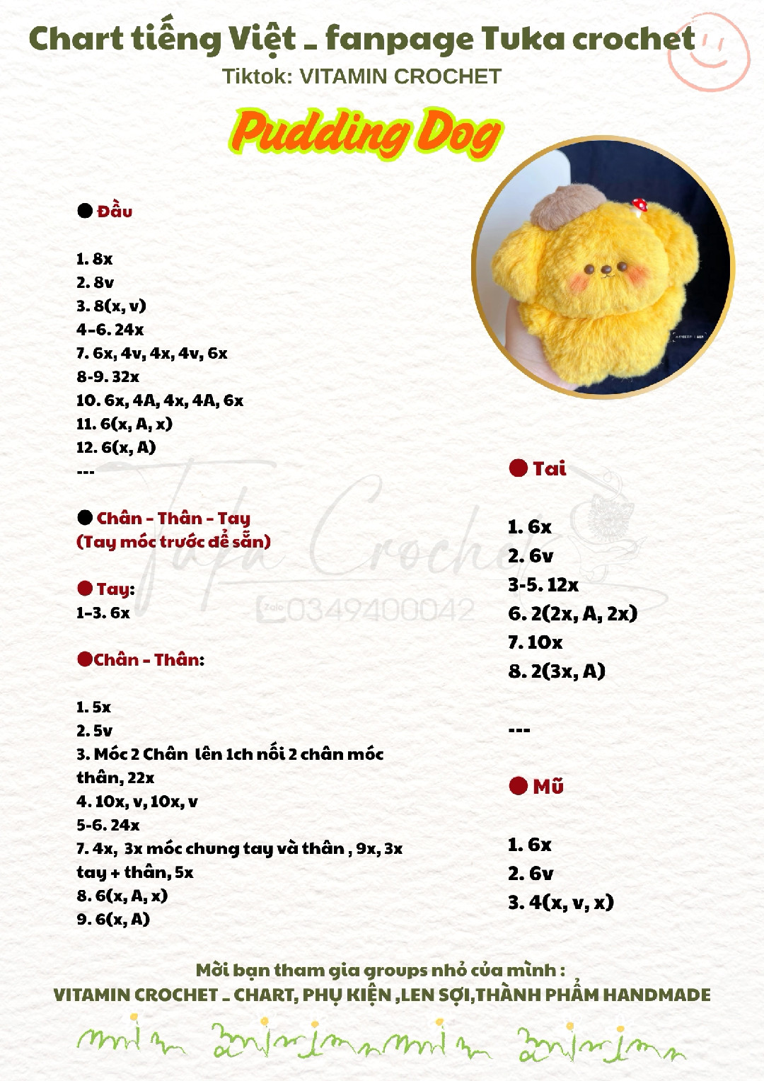 chart móc len pudding dog