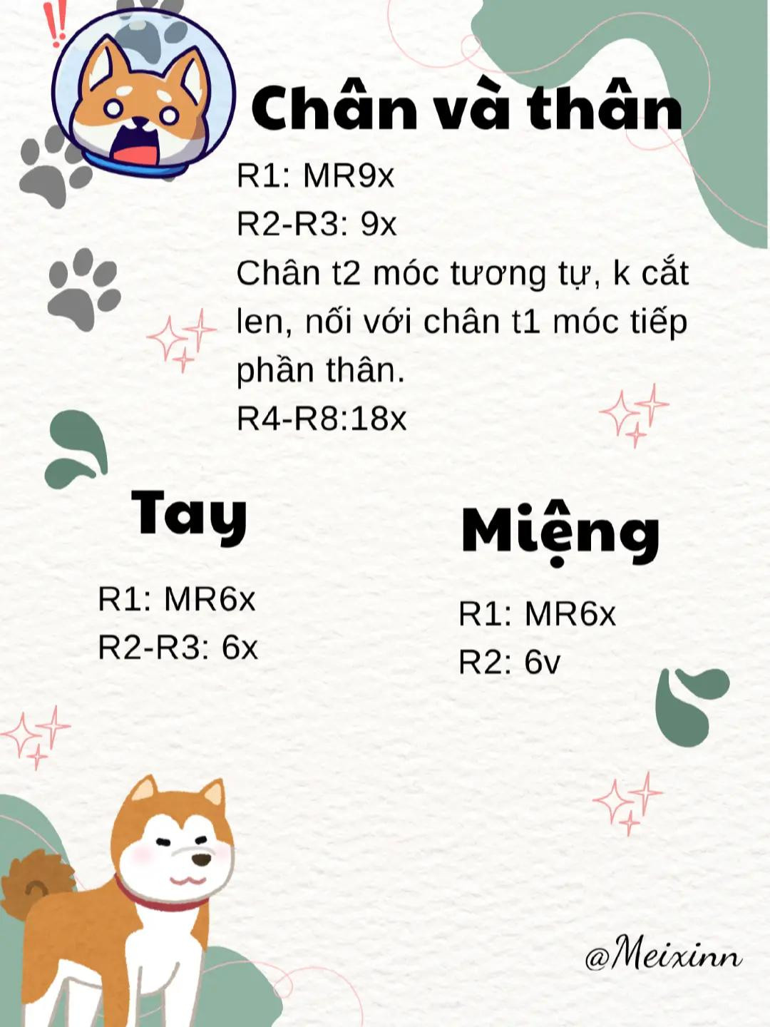 chart móc len shiba mặc váy