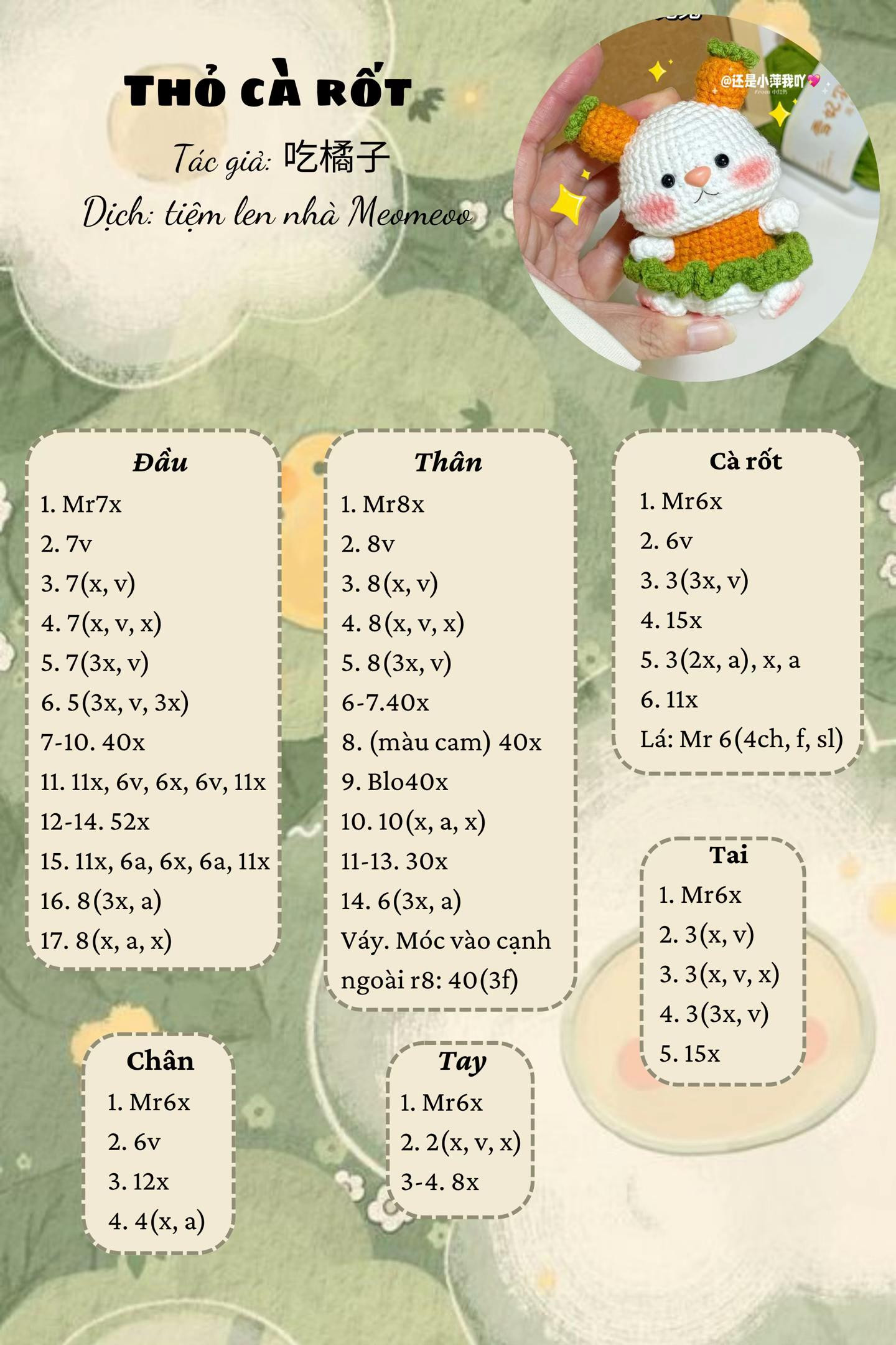 chart móc len thỏ cà rốt mặc váy tai bằng 2 củ cà rốt