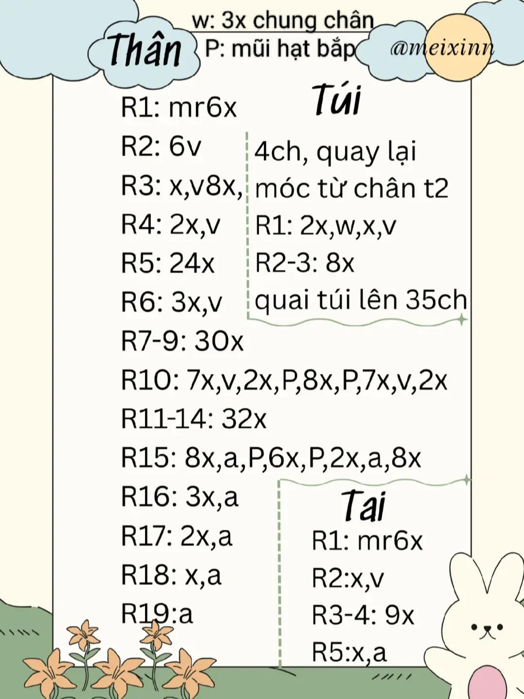 chart móc len thỏ đi học