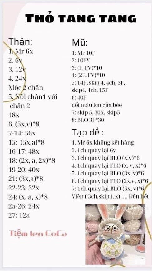 chart móc len thỏ tang tang đeo yếm