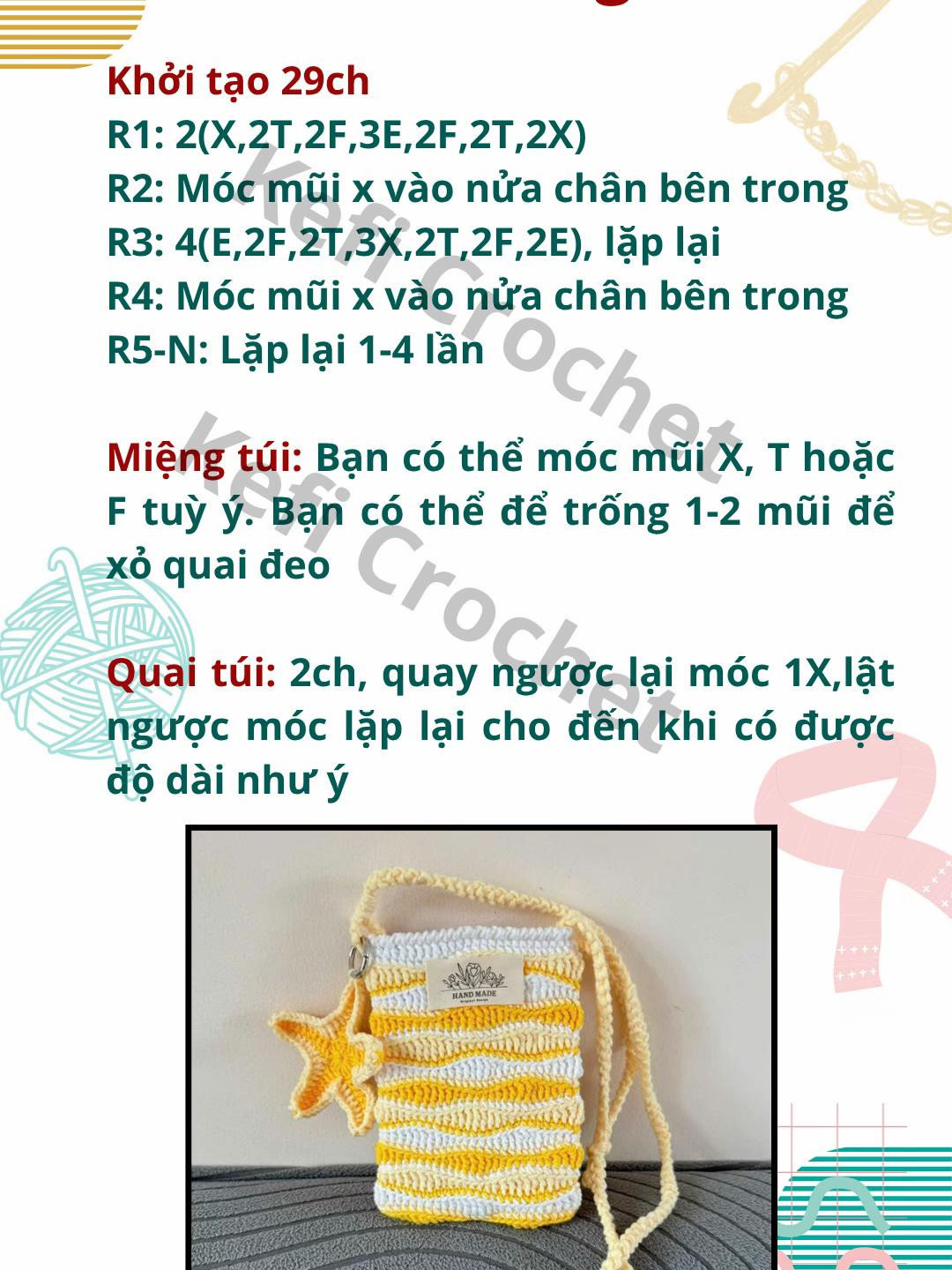 Chart móc len túi đeo chéo với sọc xanh biển