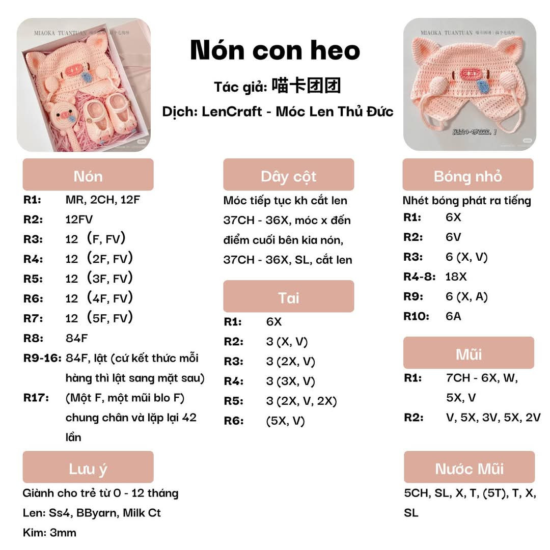 chart móc nón heo con