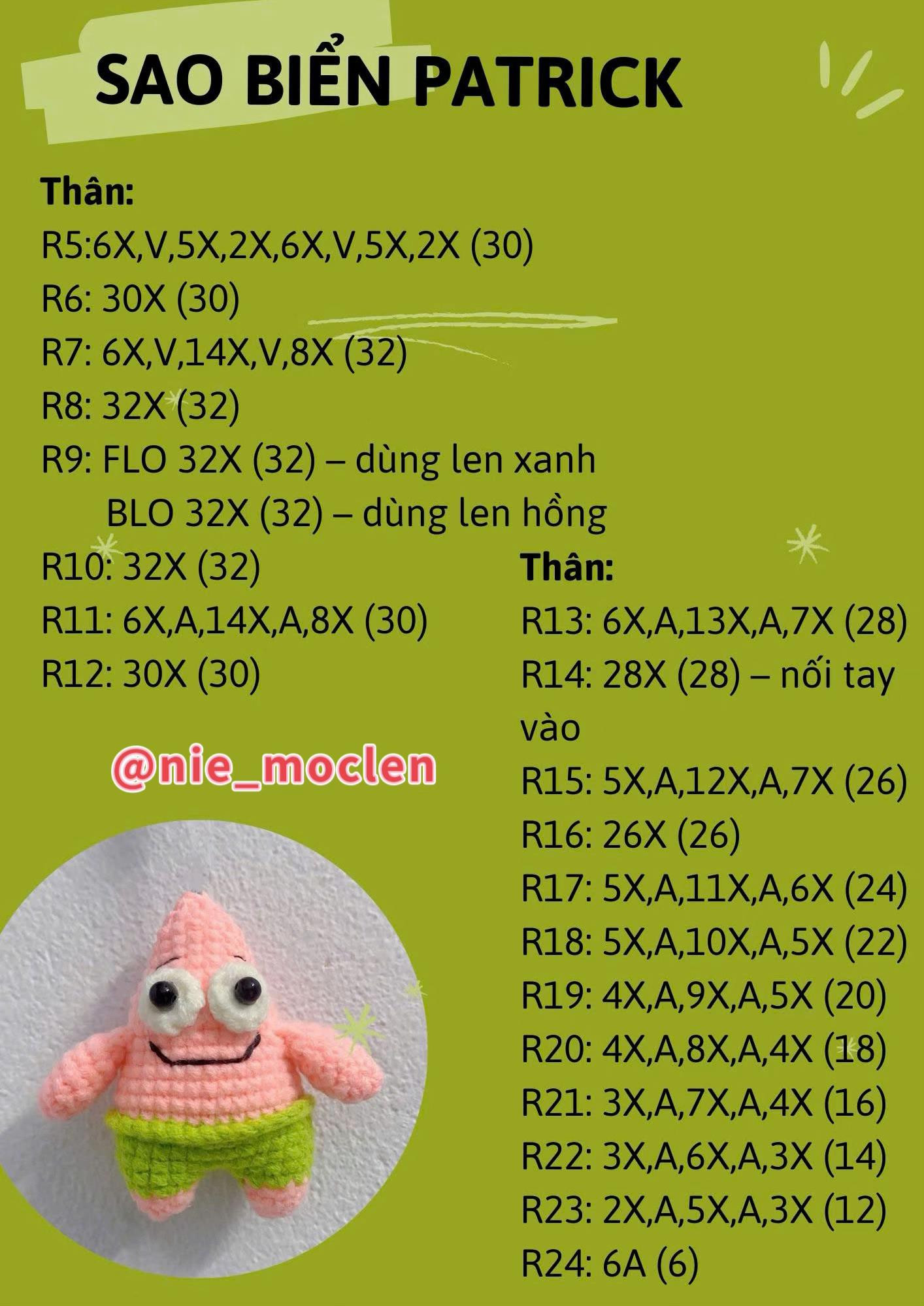 chart móc sao biển patrick móc len