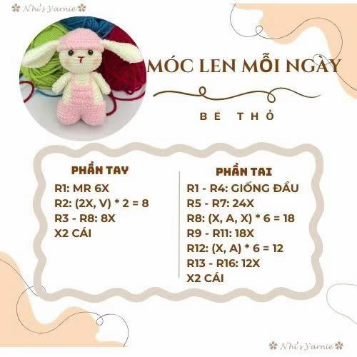 chart móc thỏ trắng mặc quần yếm hồng đội mũ hồng