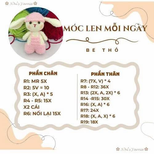 chart móc thỏ trắng mặc quần yếm hồng đội mũ hồng