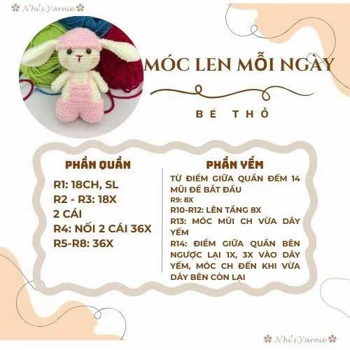 chart móc thỏ trắng mặc quần yếm hồng đội mũ hồng