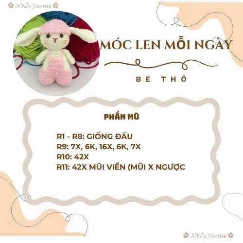 chart móc thỏ trắng mặc quần yếm hồng đội mũ hồng