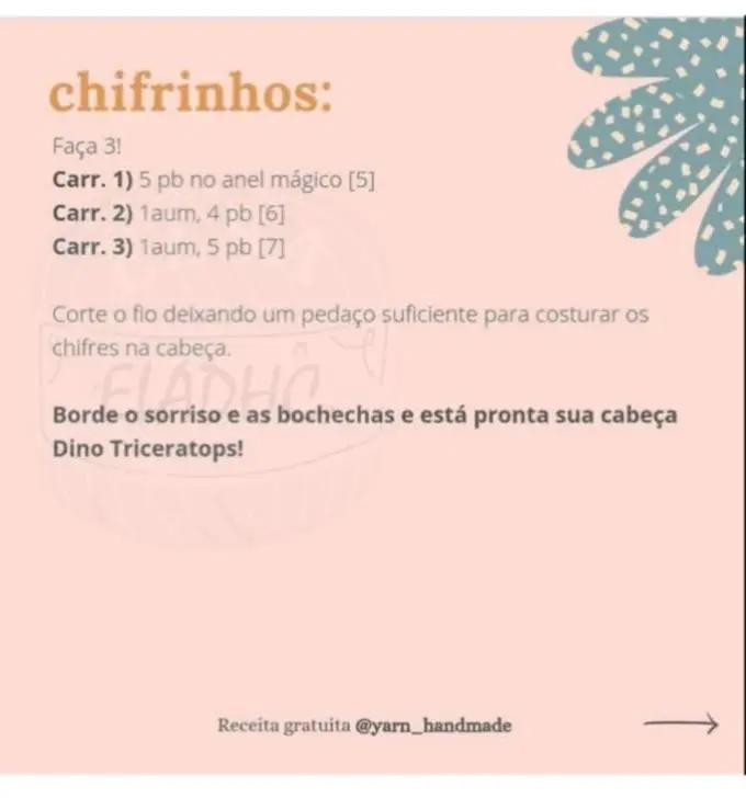Chaveiro de Triceratops em Crochê - Receita Grátis Disponível