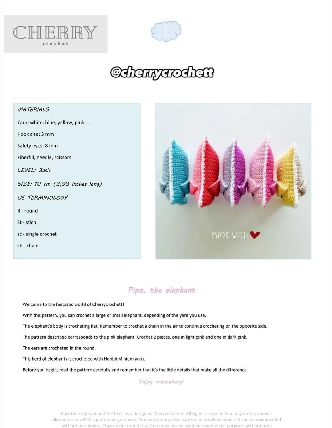 Colorful Crochet Elephant Family Pattern Chart