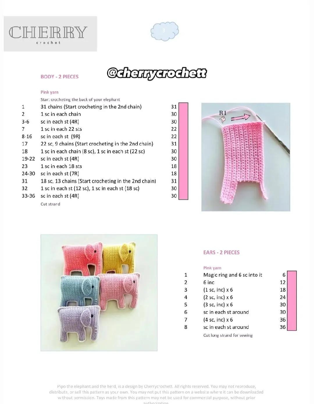 Colorful Crochet Elephant Family Pattern Chart