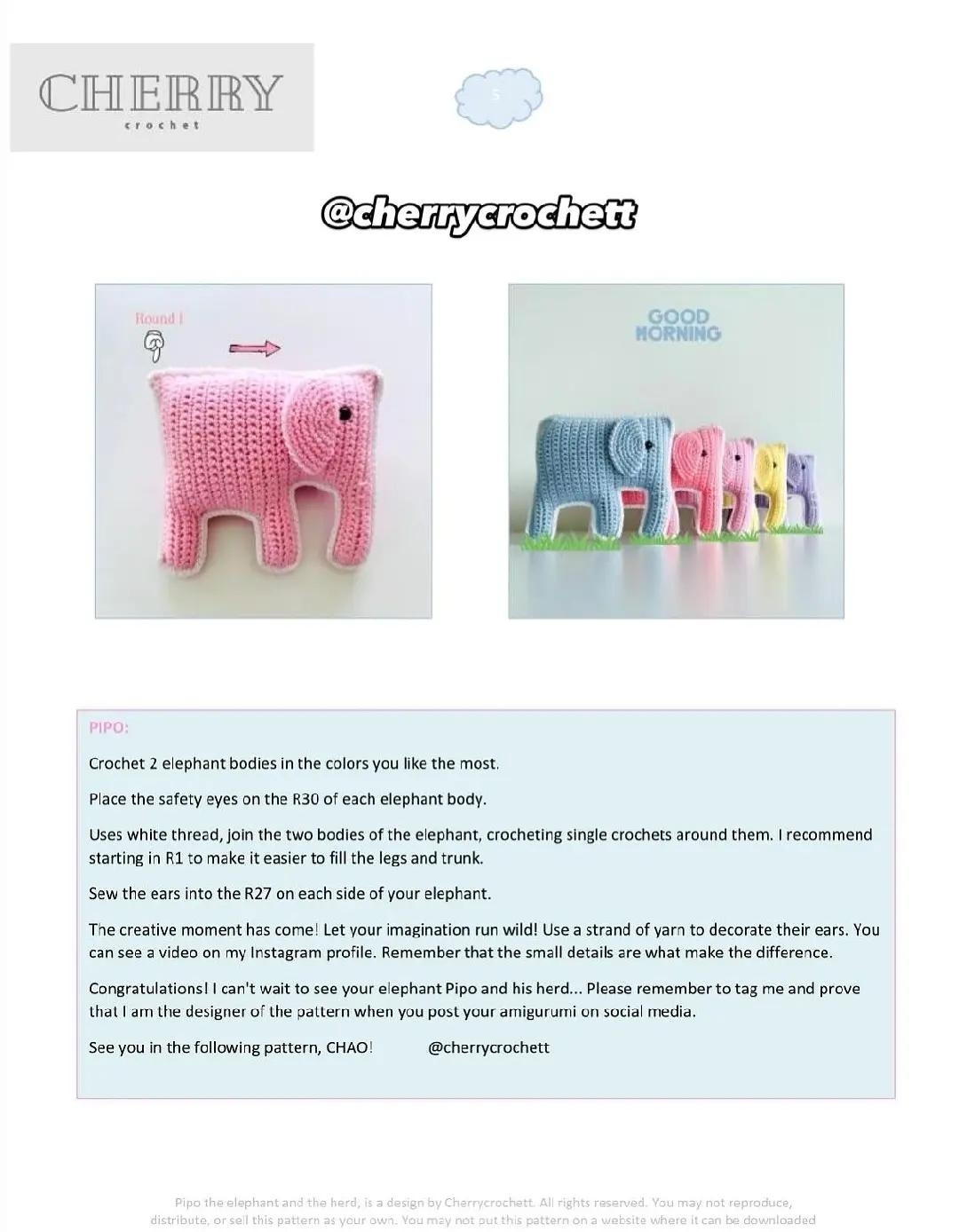 Colorful Crochet Elephant Family Pattern Chart