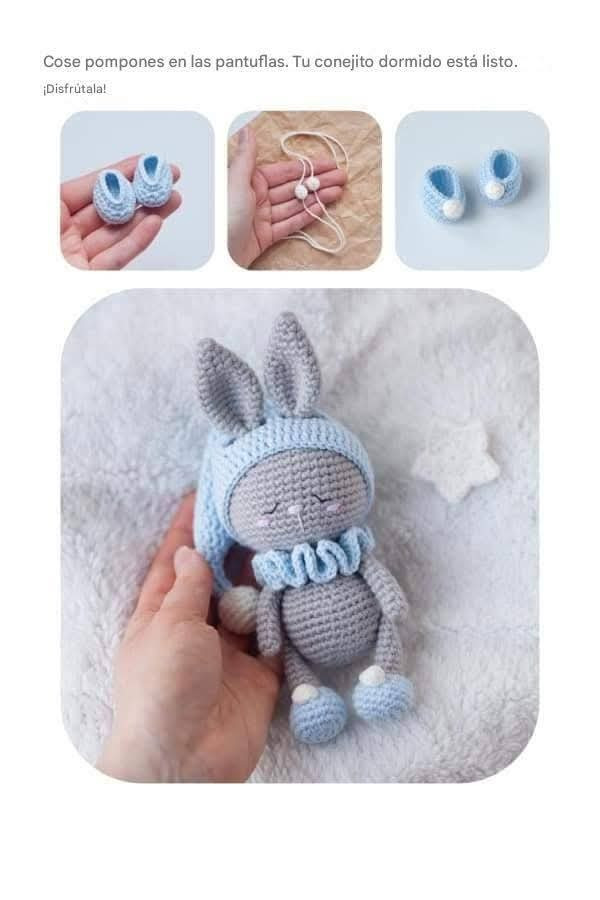 Conejito de crochet con gorro azul para principiantes
