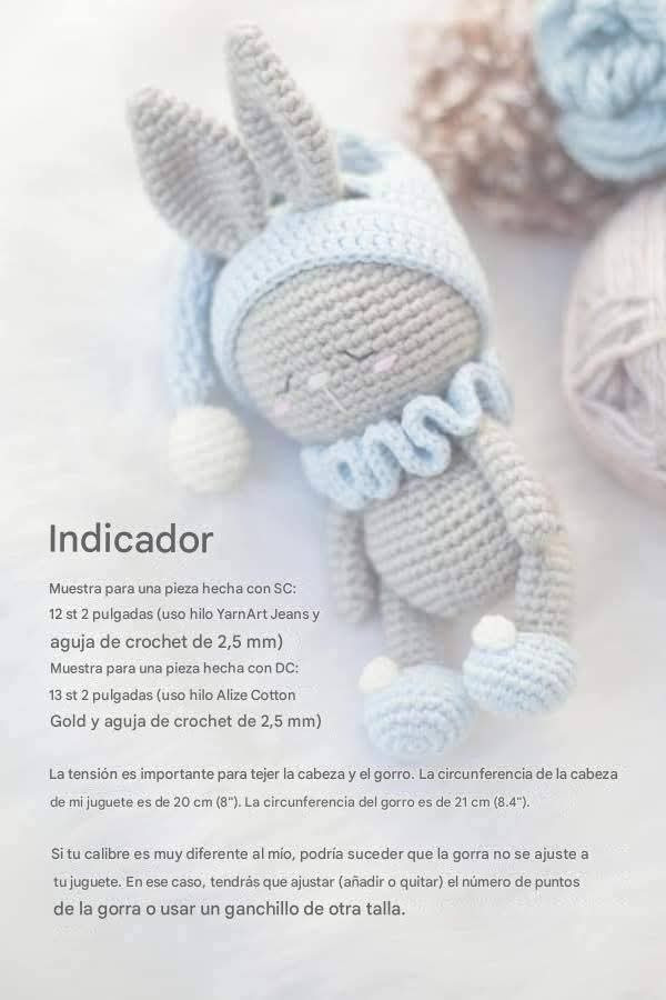 Conejito de crochet con gorro azul para principiantes