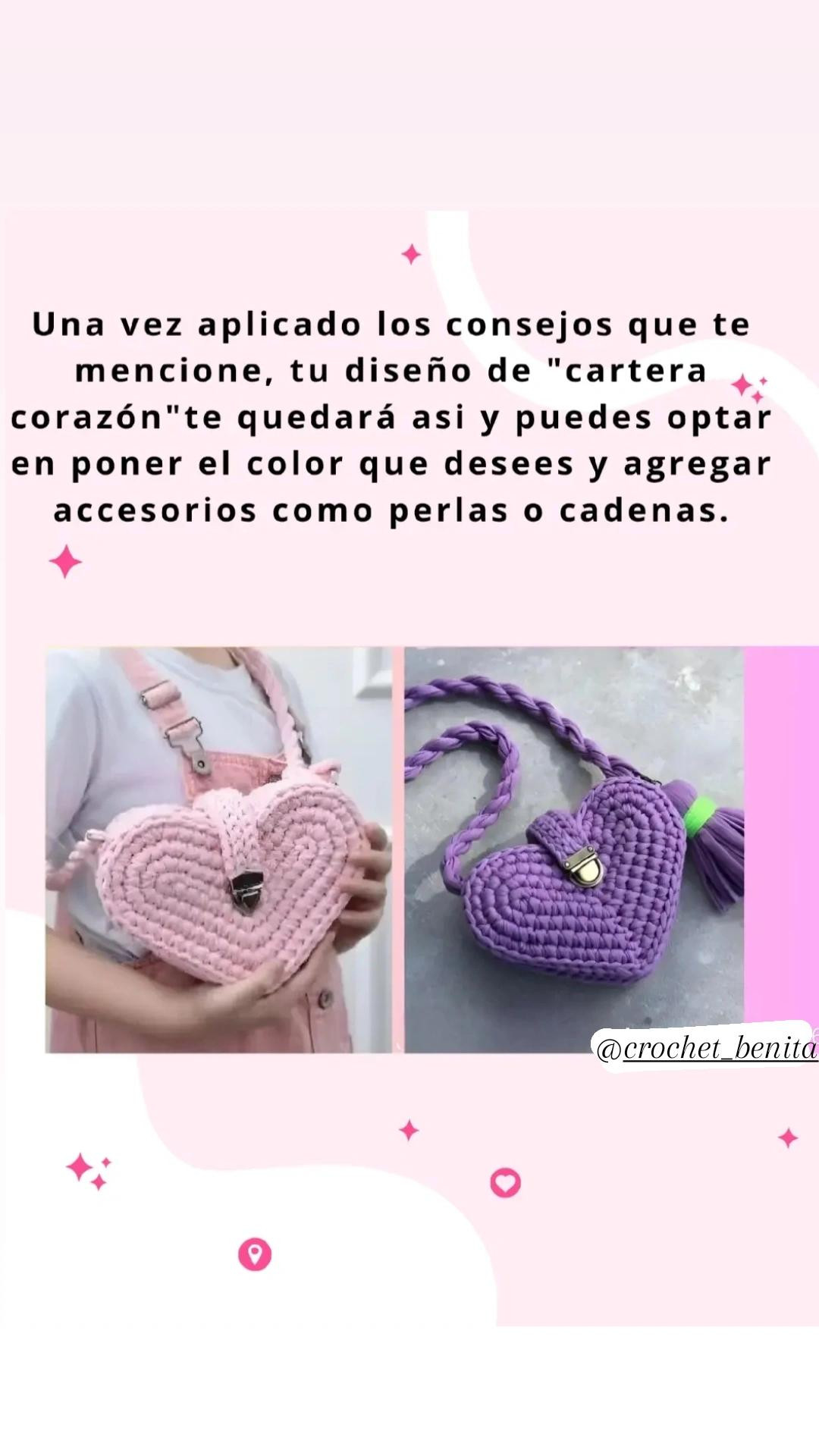 Crea una encantadora cartera de corazón con este patrón de crochet