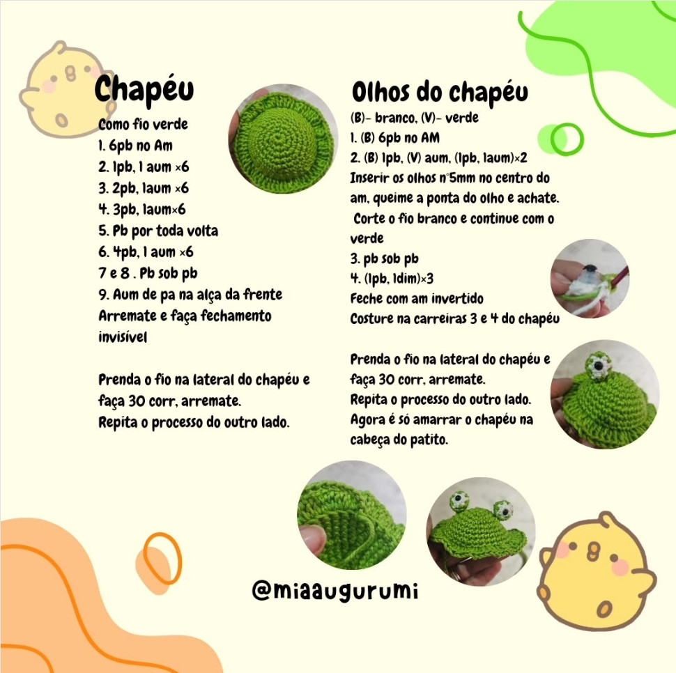 "Crochê Amigurumi de Patinho com Chapéu de Sapo: Receita Grátis"