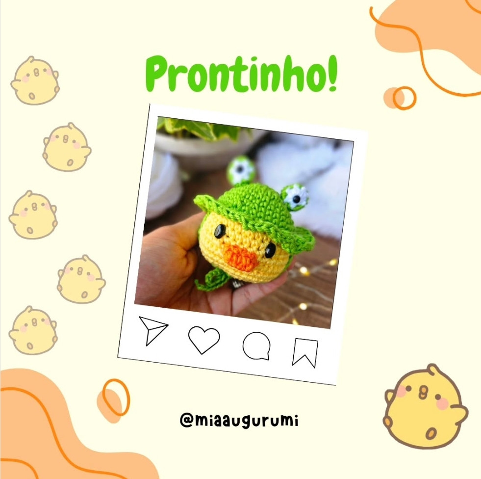 "Crochê Amigurumi de Patinho com Chapéu de Sapo: Receita Grátis"