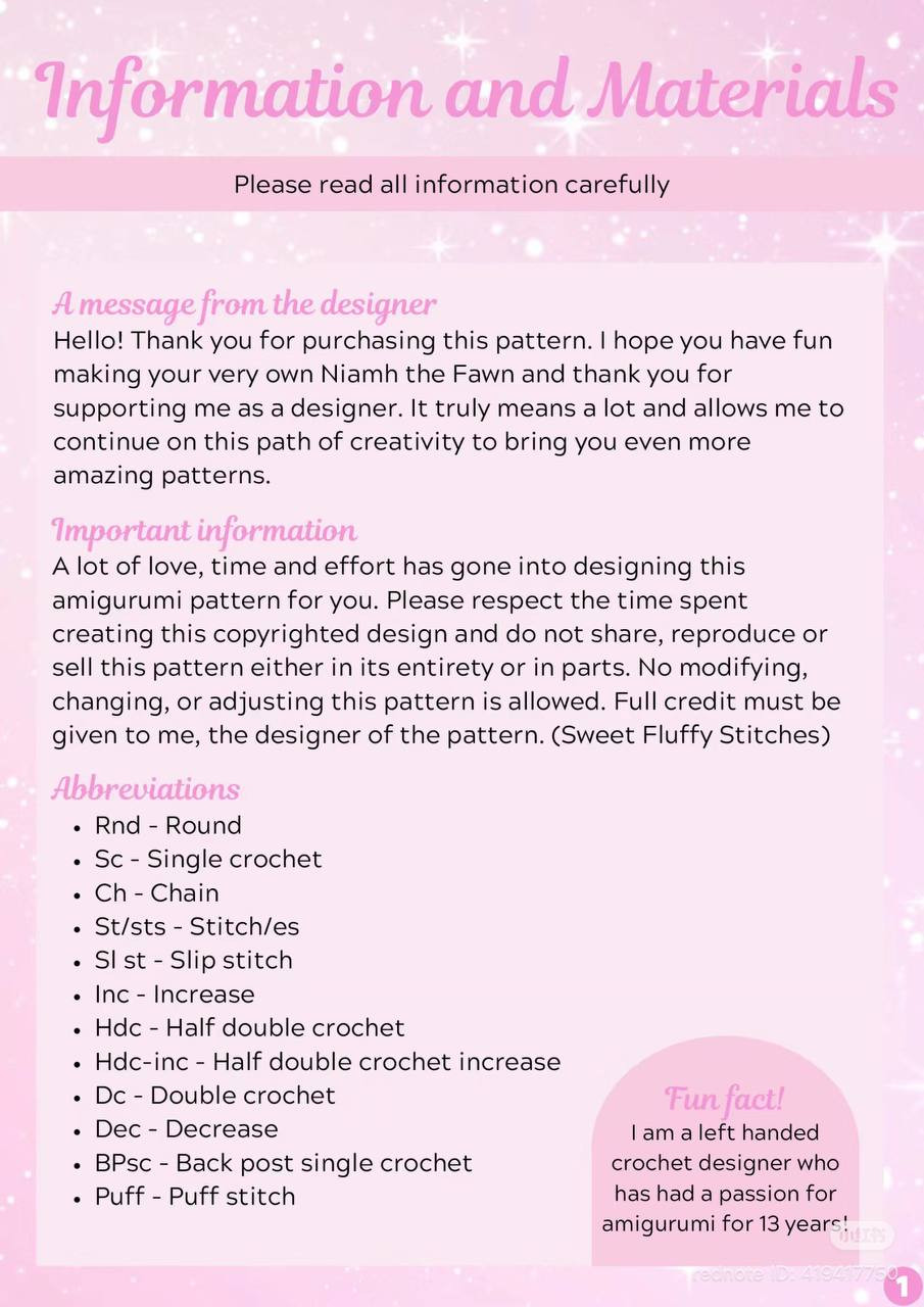Crochet Chart for "Niamh the Fawn" with Floral Crown