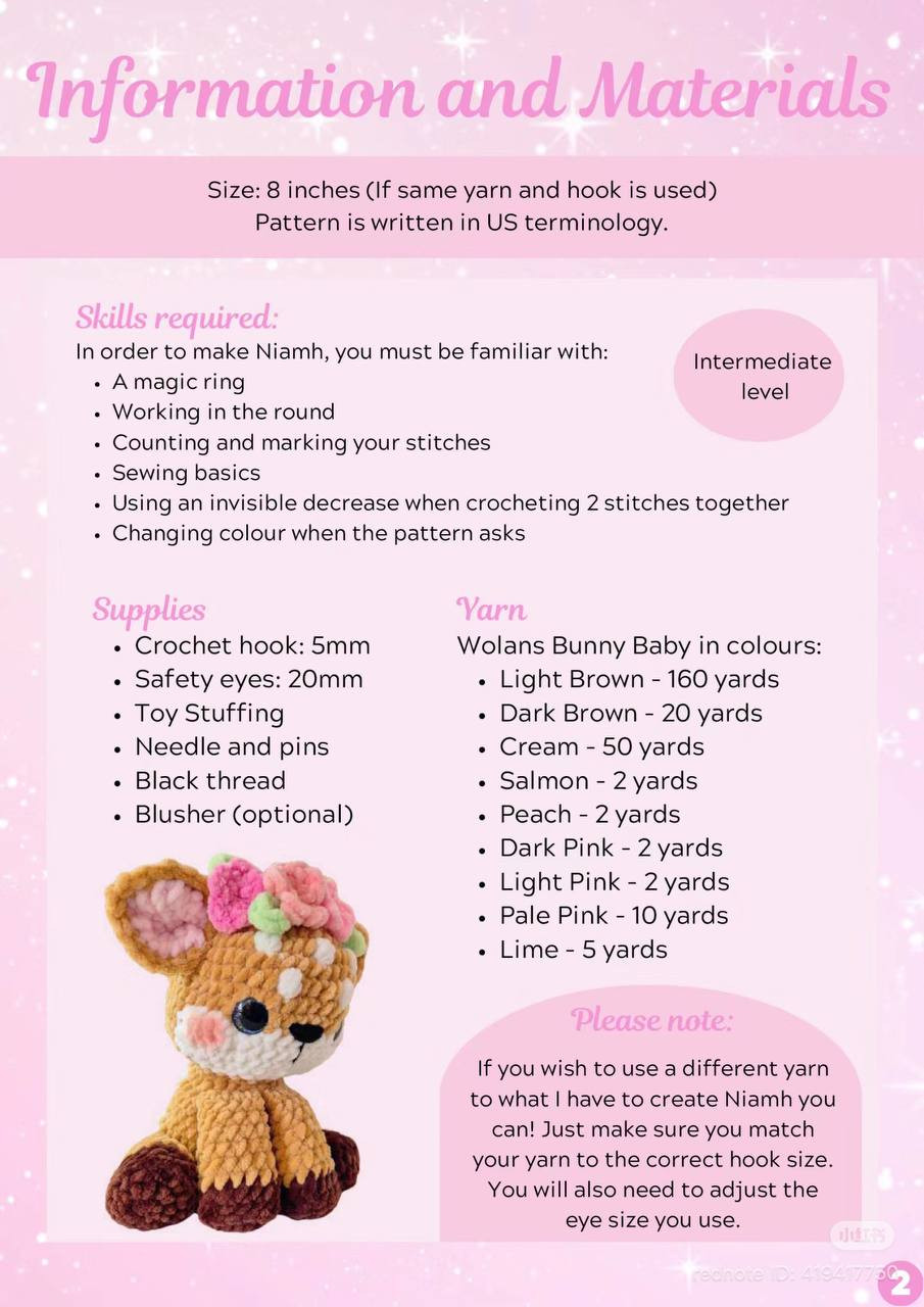 Crochet Chart for "Niamh the Fawn" with Floral Crown