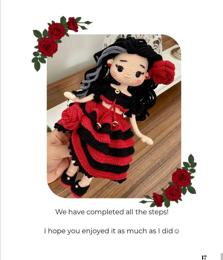 Crochet Pattern for a Flamenco Dancer Doll with Red and Black Dress
