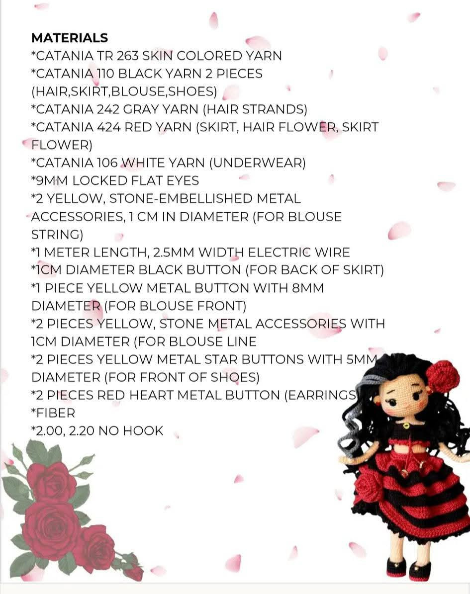 Crochet Pattern for a Flamenco Dancer Doll with Red and Black Dress