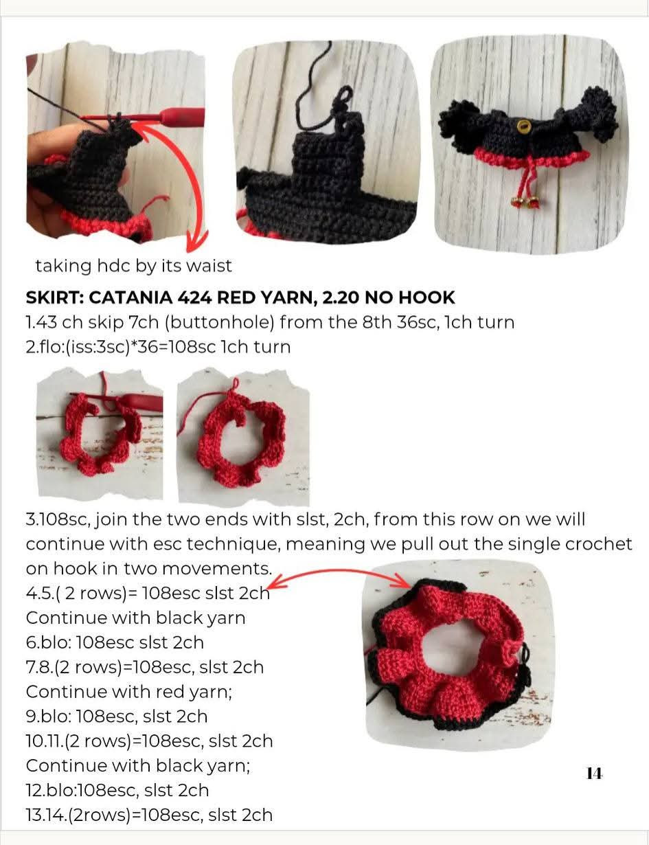 Crochet Pattern for a Flamenco Dancer Doll with Red and Black Dress