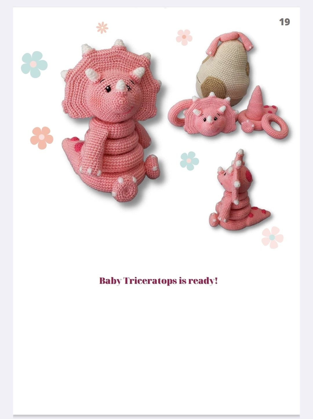 Crochet Pattern for Adorable Baby Triceratops Stacking Toy