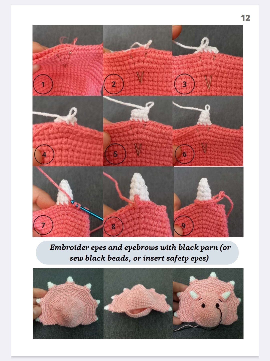 Crochet Pattern for Adorable Baby Triceratops Stacking Toy