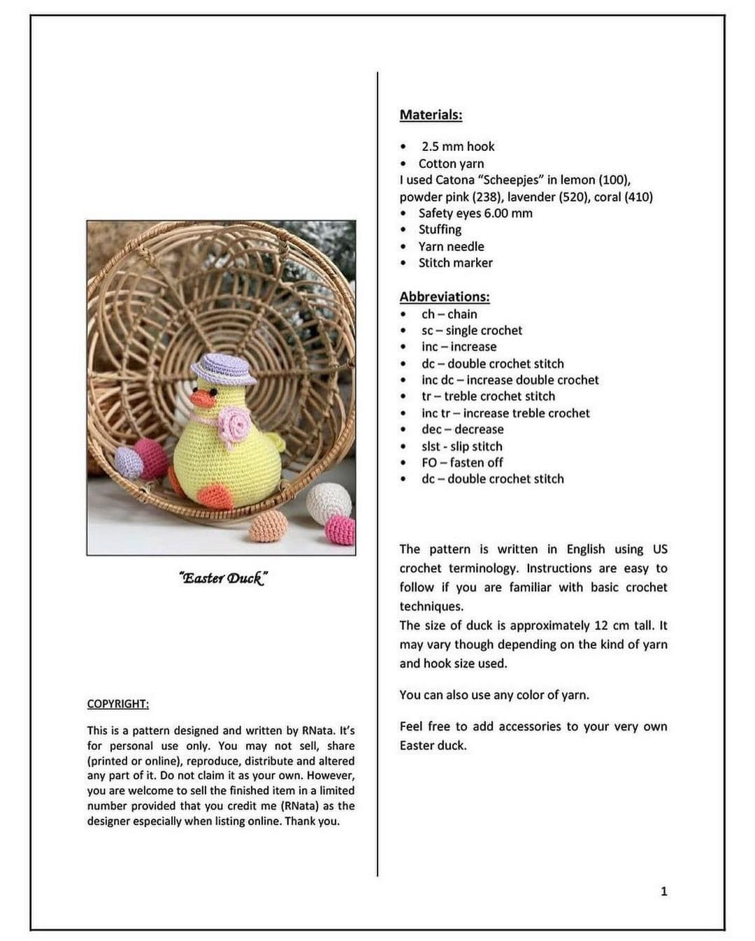 Crochet Pattern for Adorable Duckling with Hat and Accessories