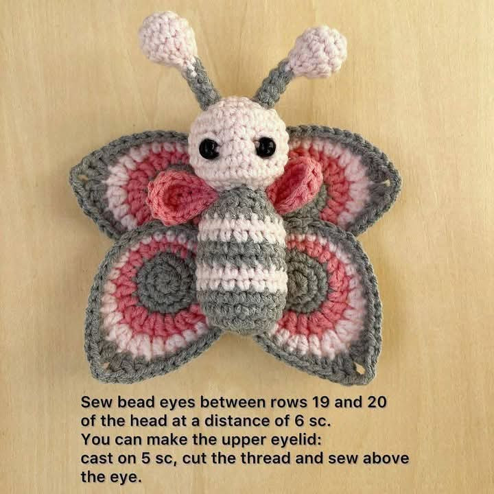 Crochet Pattern for Adorable Pink and Gray Butterfly Amigurumi