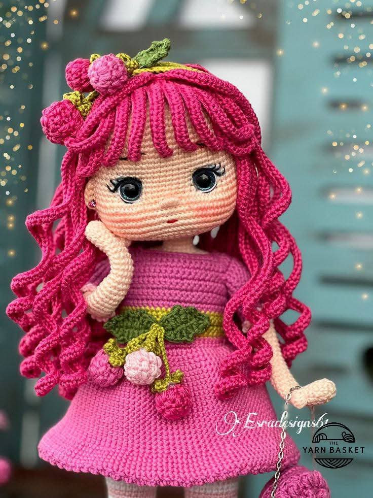Crochet Pattern for Adorable Pink-Haired Doll with Dress and Accessories
