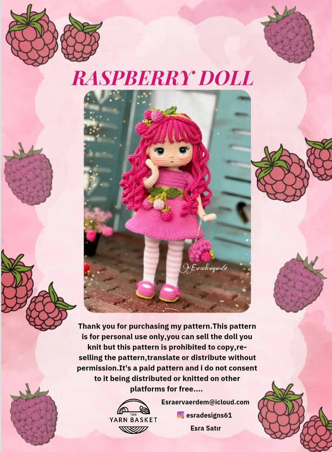 Crochet Pattern for Adorable Pink-Haired Doll with Dress and Accessories