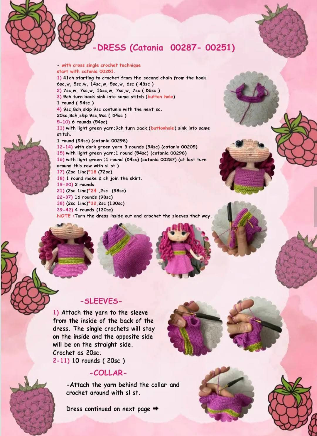 Crochet Pattern for Adorable Pink-Haired Doll with Dress and Accessories