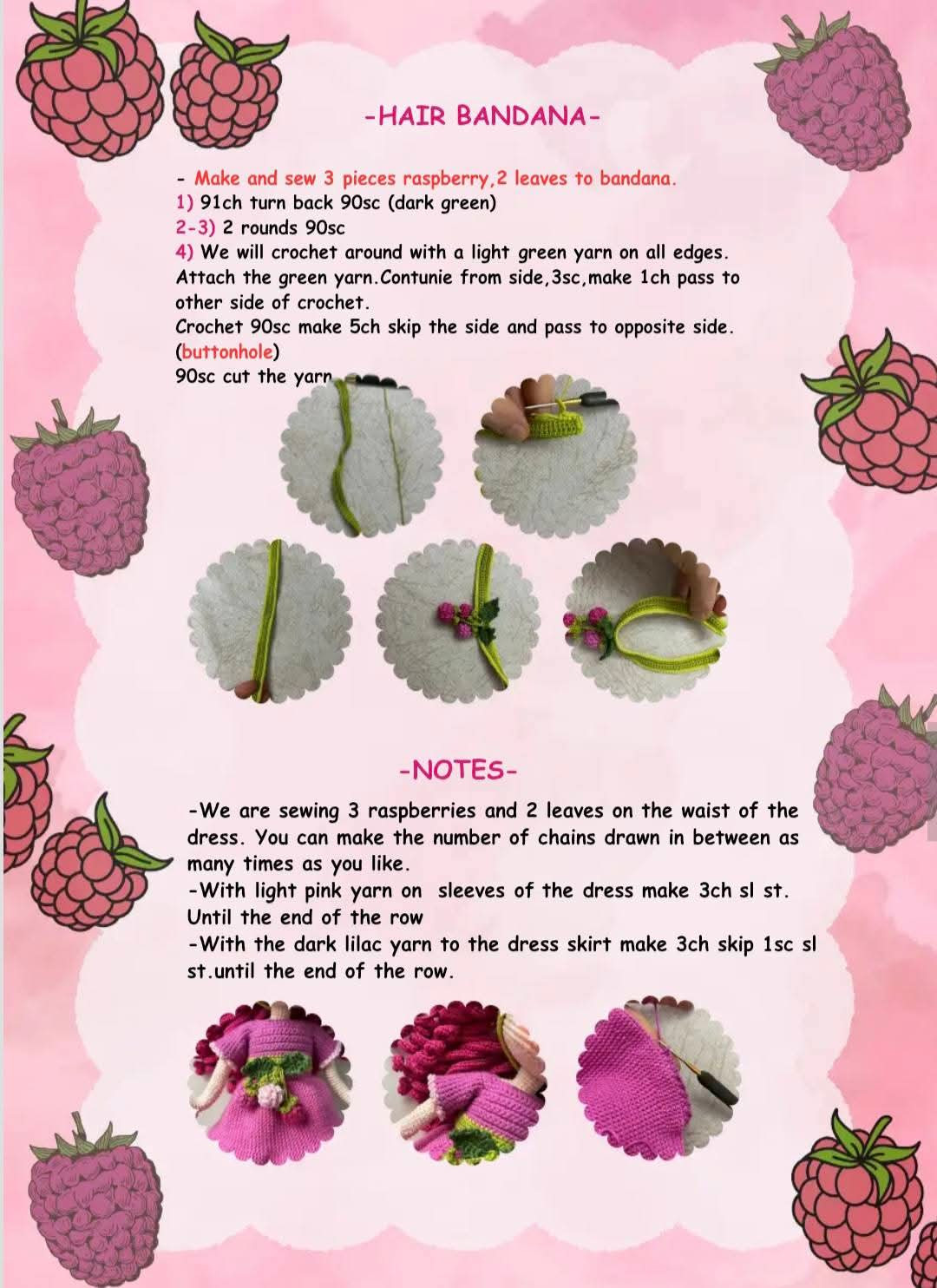 Crochet Pattern for Adorable Pink-Haired Doll with Dress and Accessories