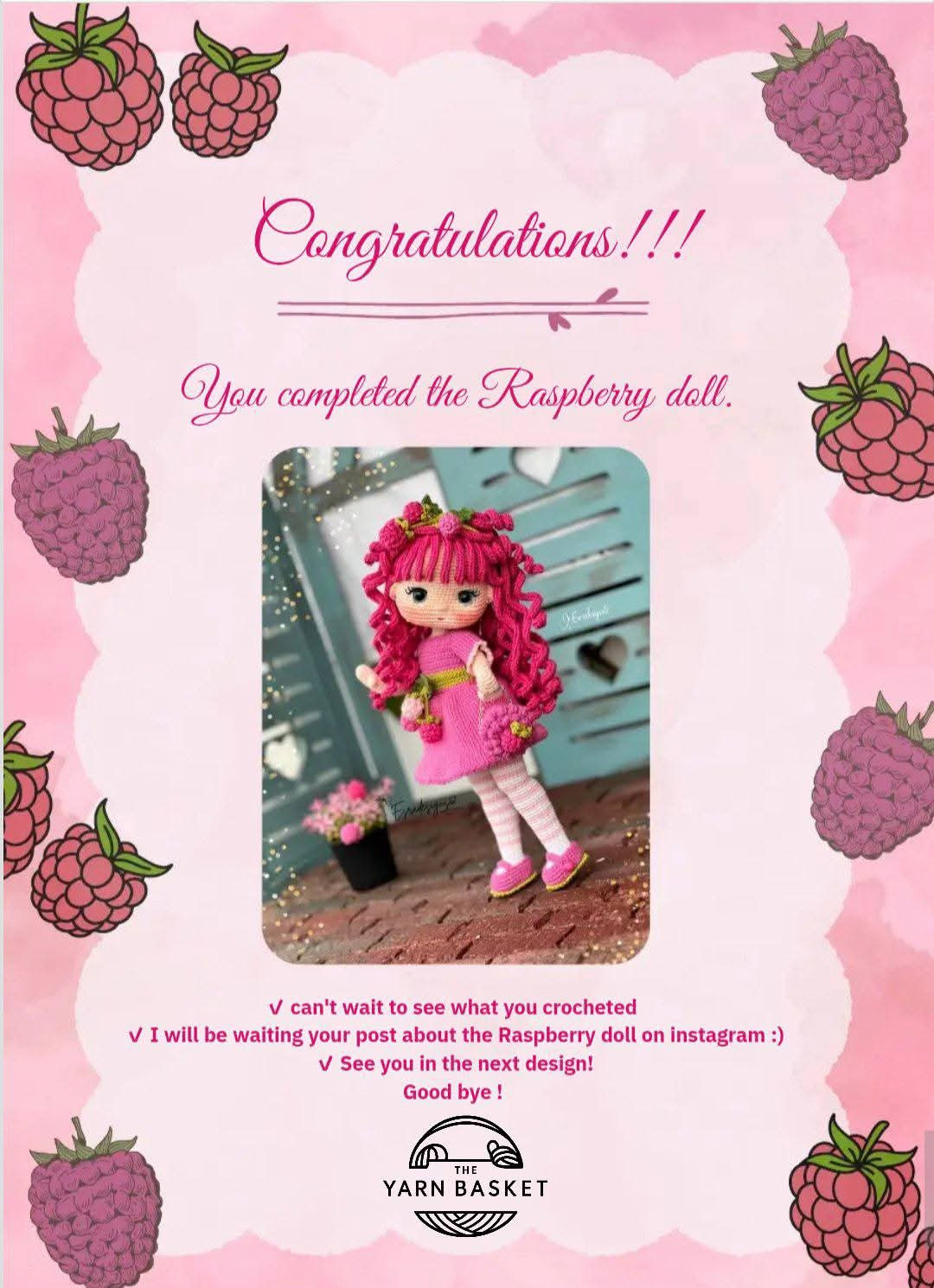 Crochet Pattern for Adorable Pink-Haired Doll with Dress and Accessories