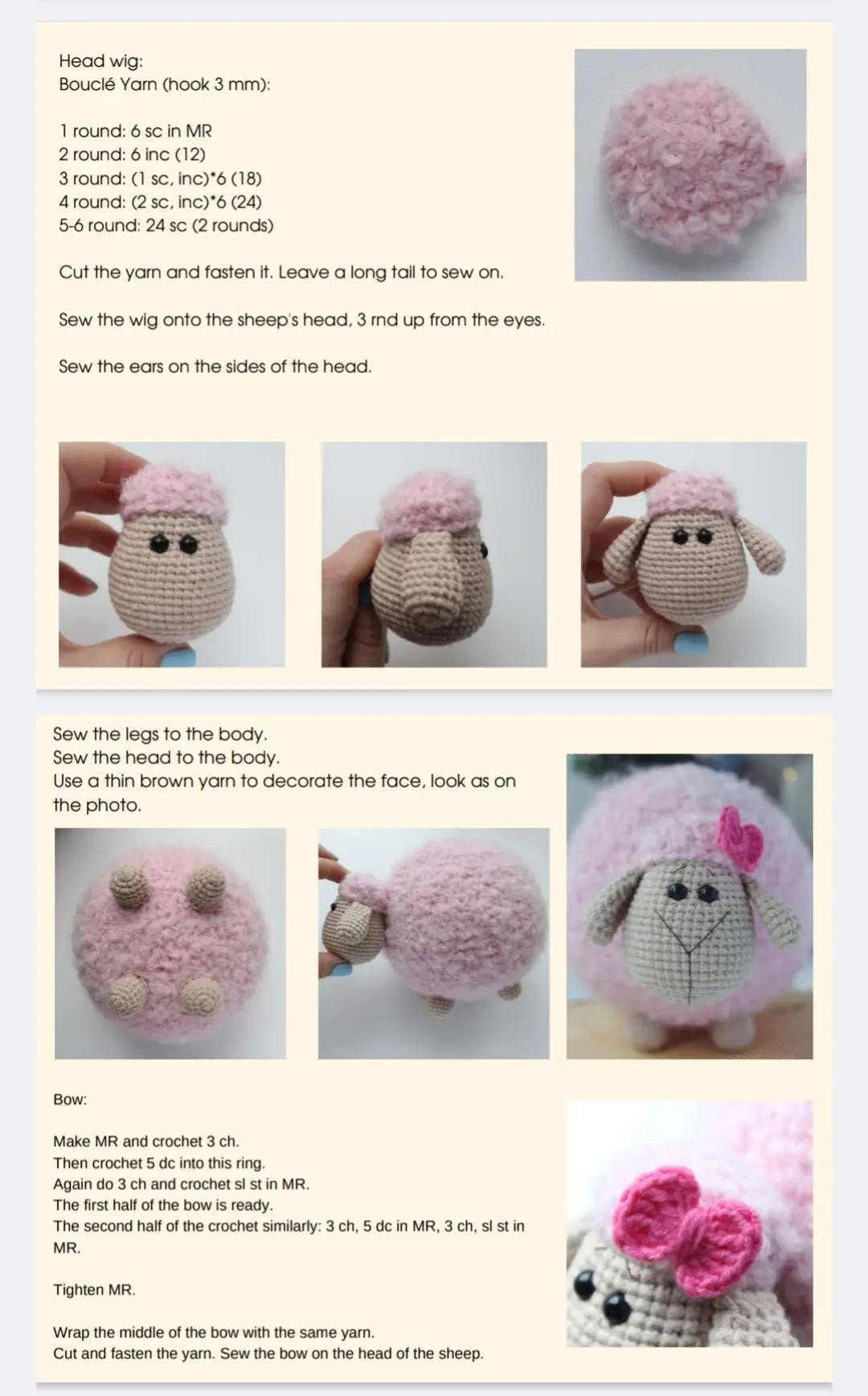 Crochet Pattern for Adorable Pink Sheep with Heart Accent