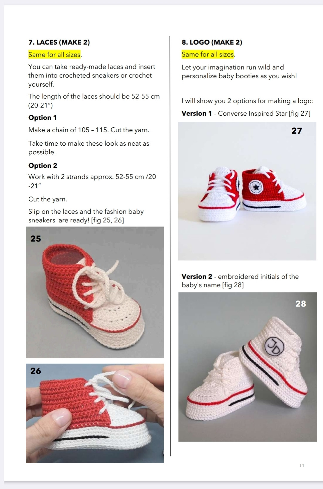 Crochet Pattern for Baby High Top Sneakers in Multiple Sizes