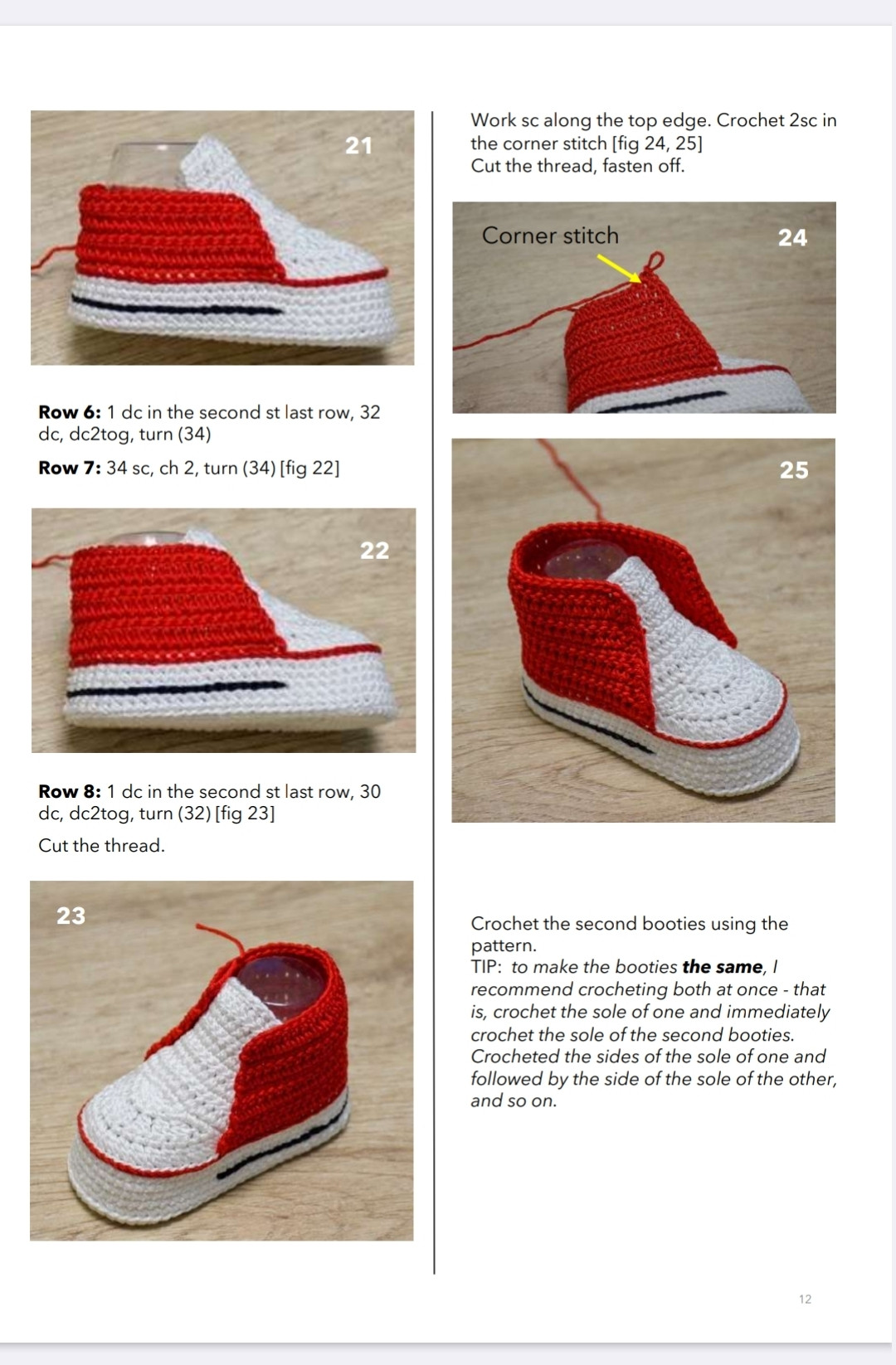 Crochet Pattern for Baby High Top Sneakers in Multiple Sizes