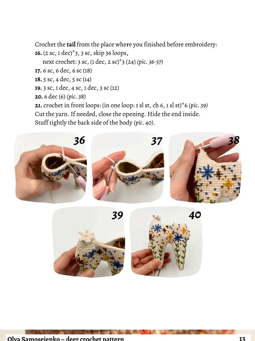 Crochet Pattern for Charming Deer with Floral Embroidery