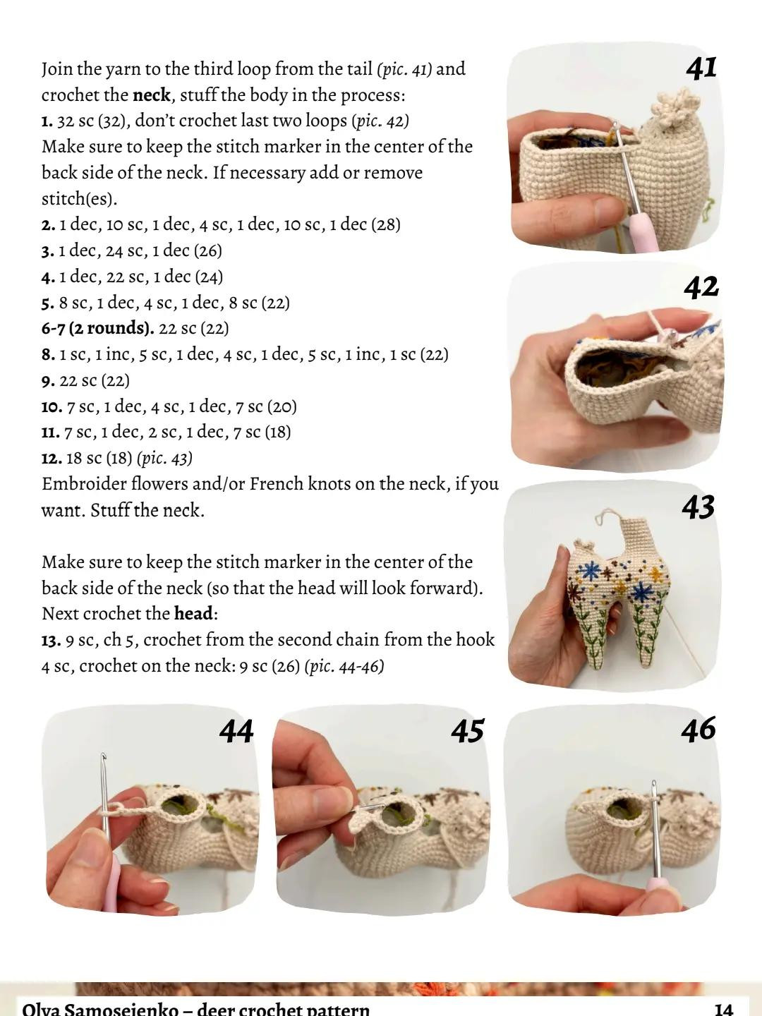 Crochet Pattern for Charming Deer with Floral Embroidery