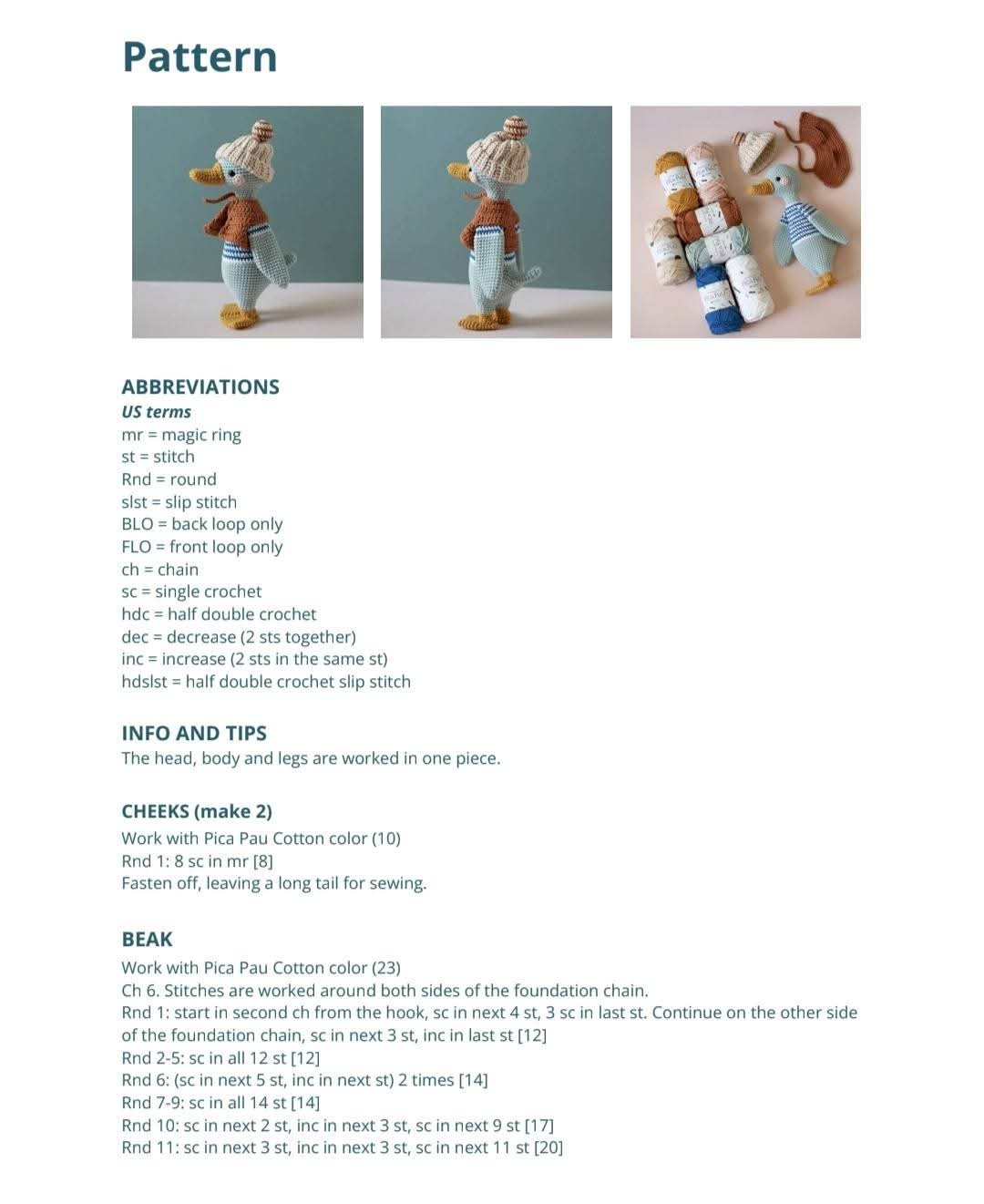 Crochet Pattern for Cozy Winter Duck with Hat and Scarf