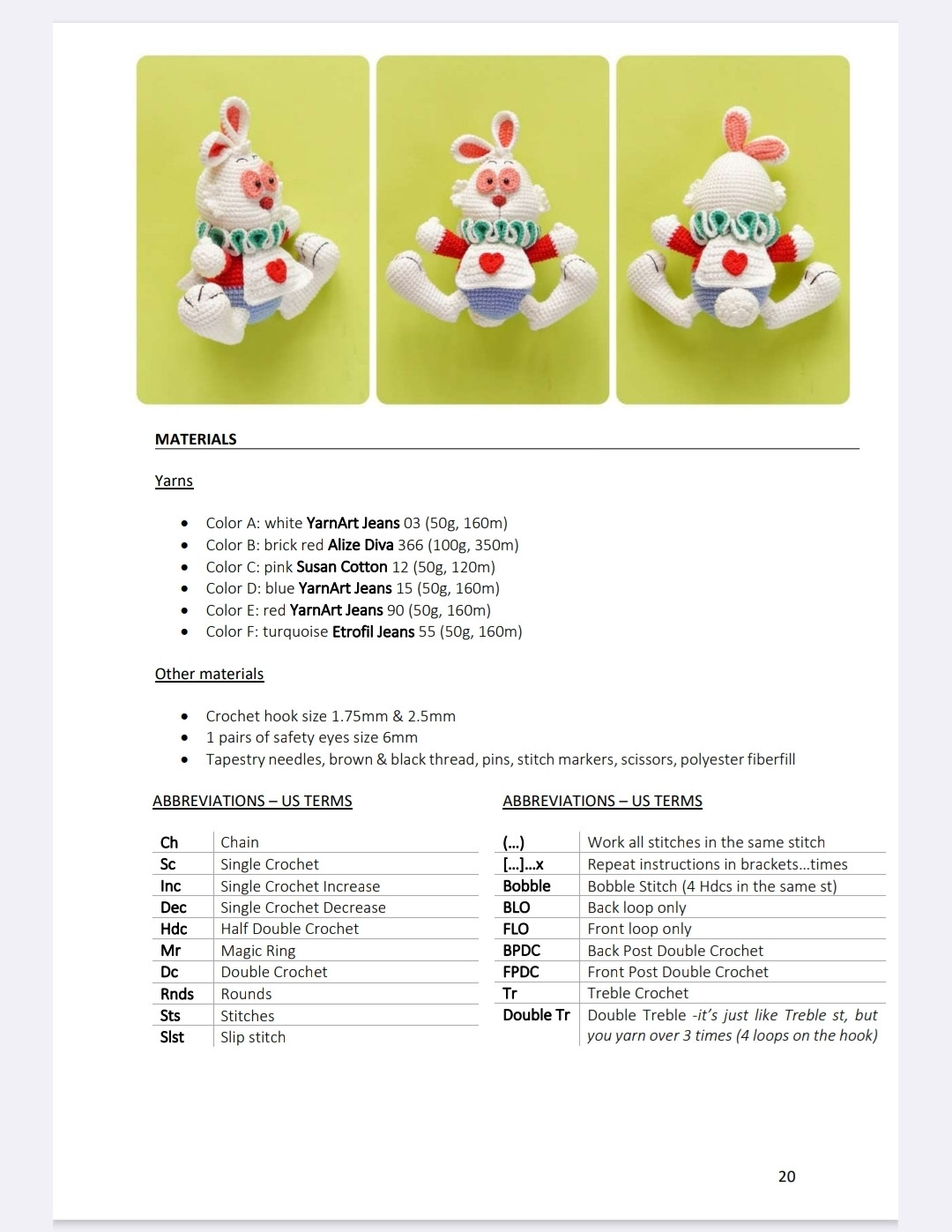 Crochet Pattern for White Rabbit with Heart Detail