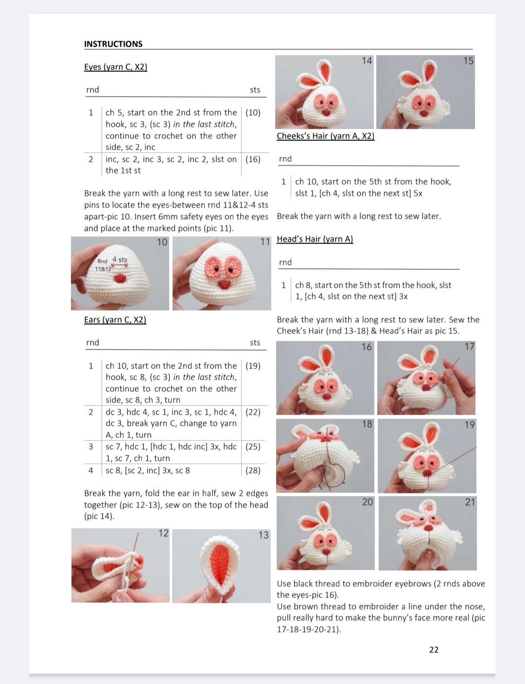 Crochet Pattern for White Rabbit with Heart Detail