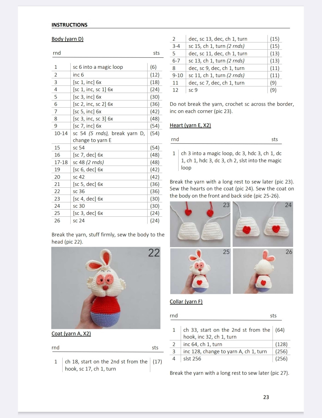 Crochet Pattern for White Rabbit with Heart Detail