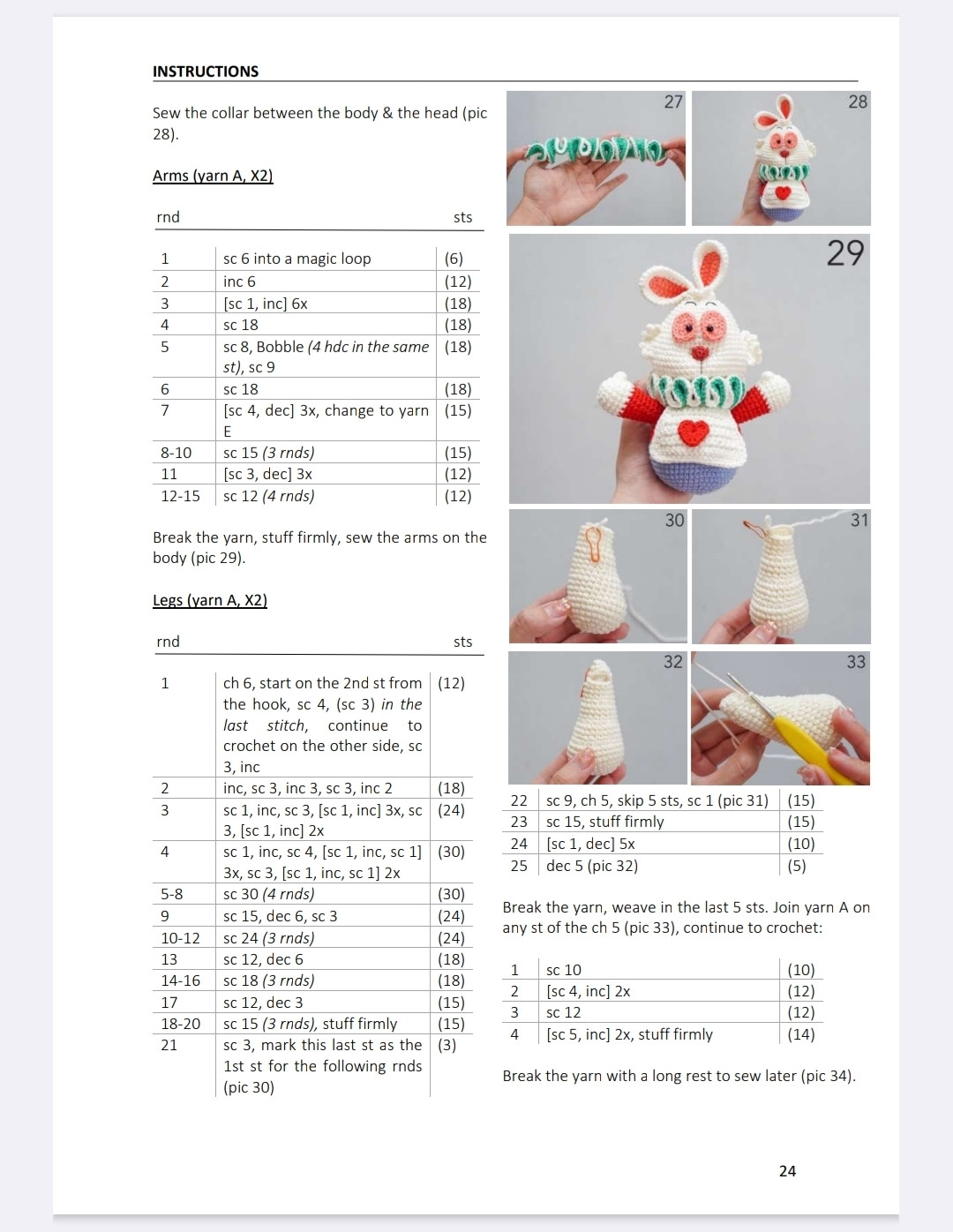 Crochet Pattern for White Rabbit with Heart Detail