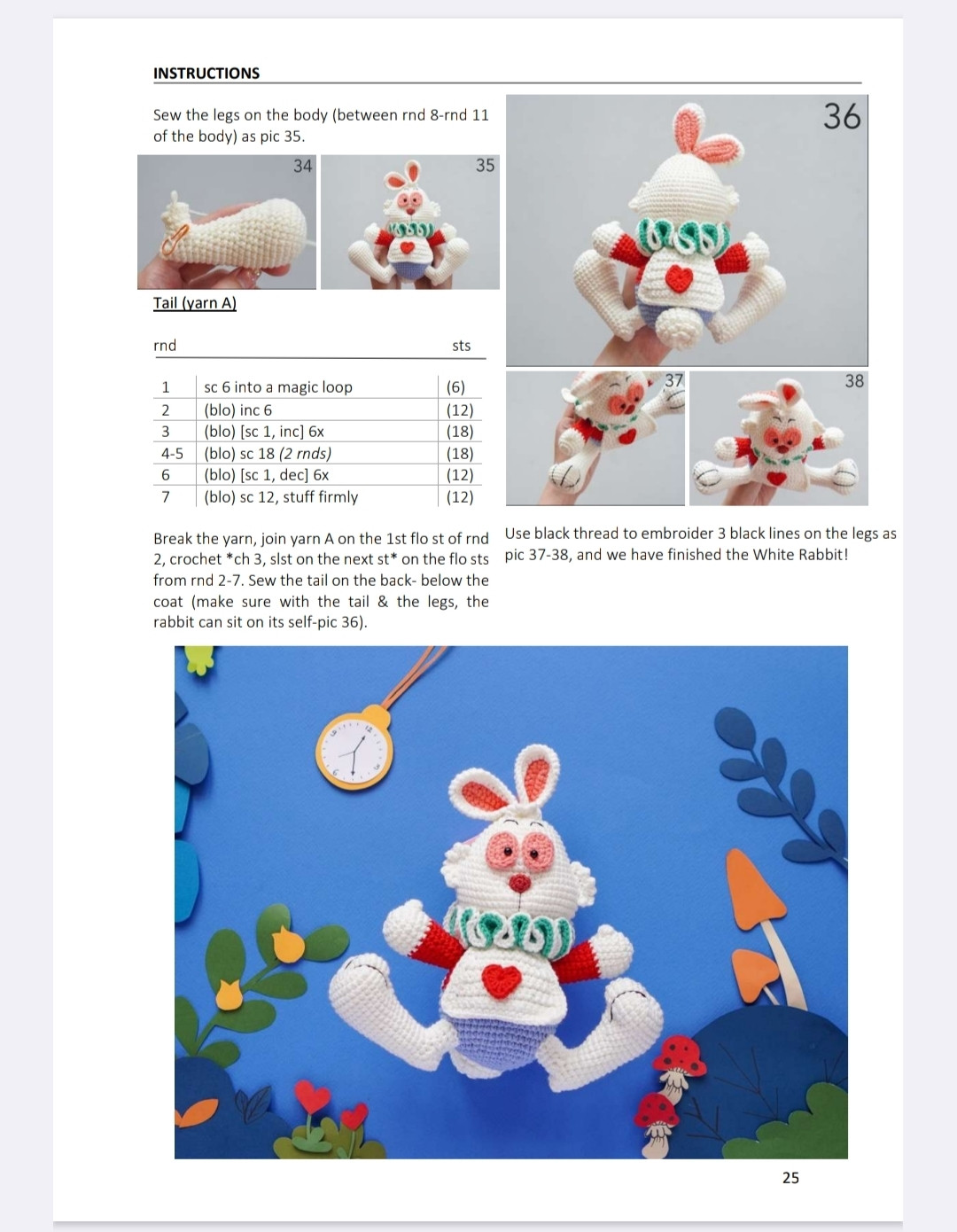 Crochet Pattern for White Rabbit with Heart Detail