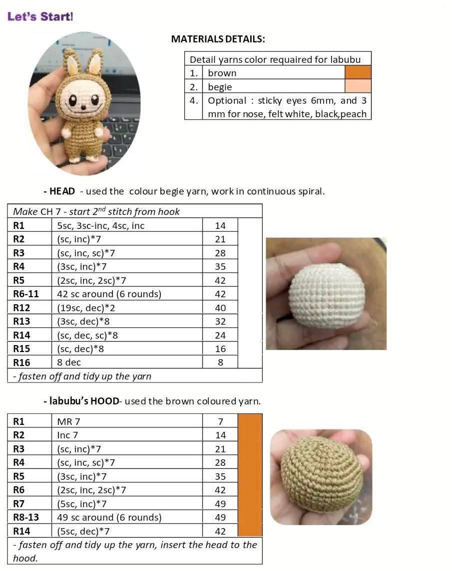 Cute Crochet Pattern: Adorable Amigurumi Characters labubu with Ears