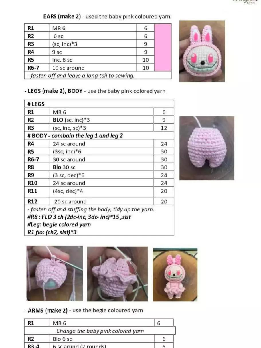 Cute Crochet Pattern: Adorable Amigurumi Characters labubu with Ears